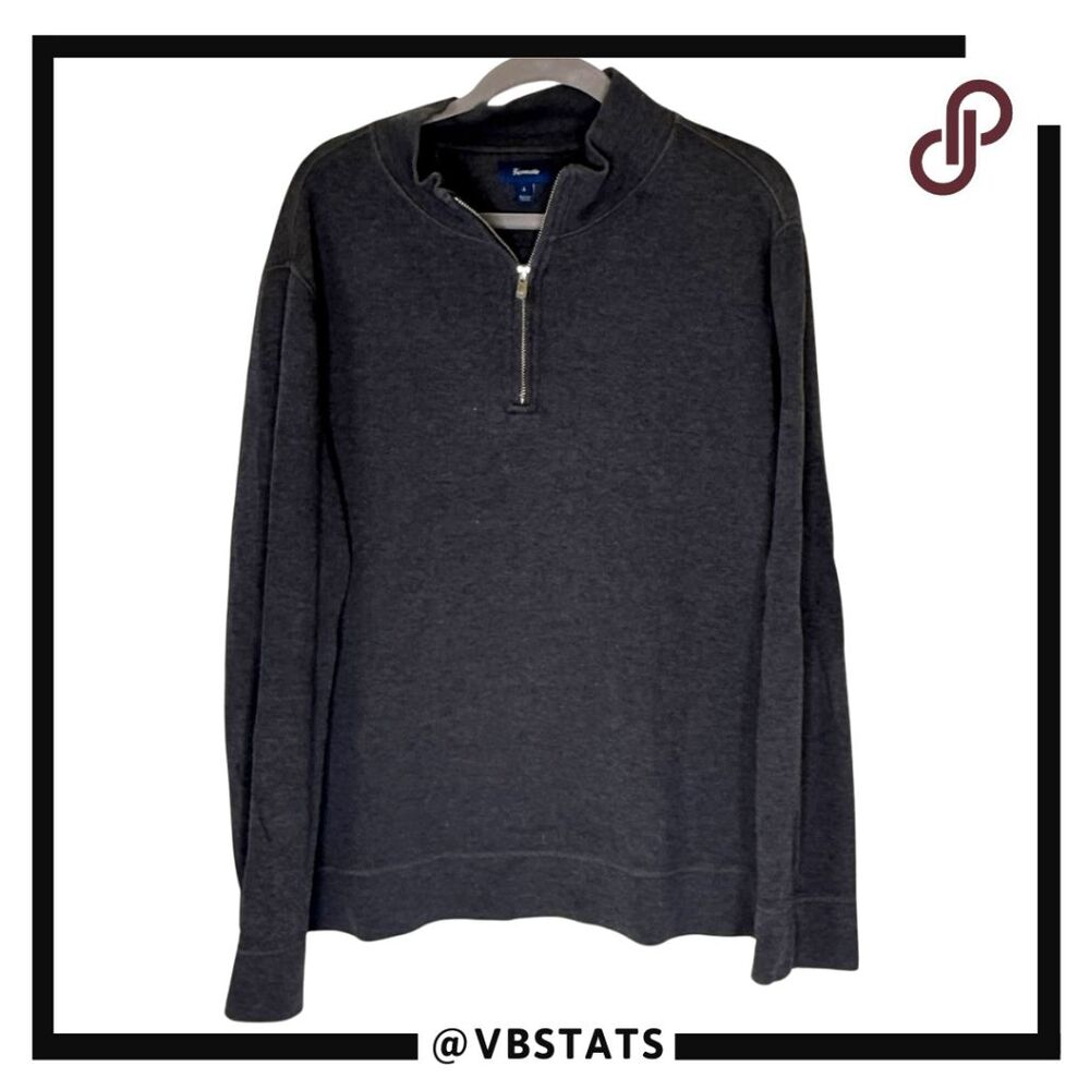 Faconnable Mens Quarter Zip Cotton Ribbed Pullover Sweatshirt Black Large